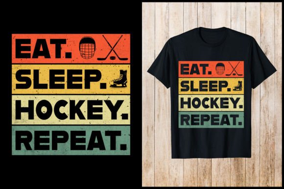 Eat Sleep Repeat Hockey Retro T-Shirt Design Review