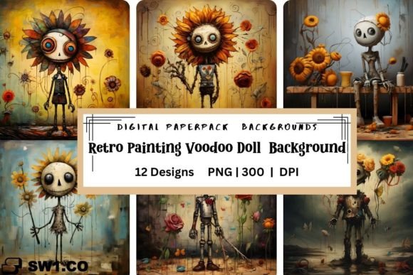 Halloween Retro Painting Voodoo Doll